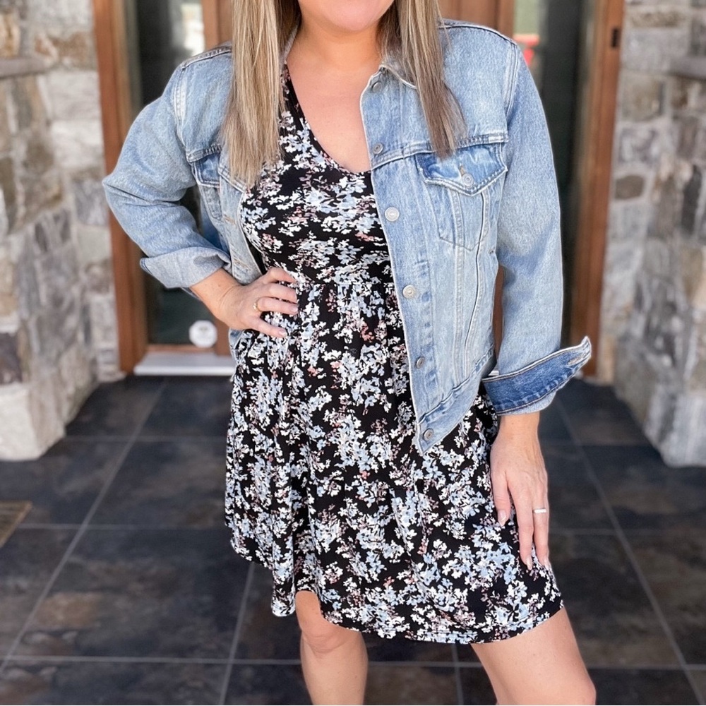 Floral Sleeveless Dress - Black and Blue